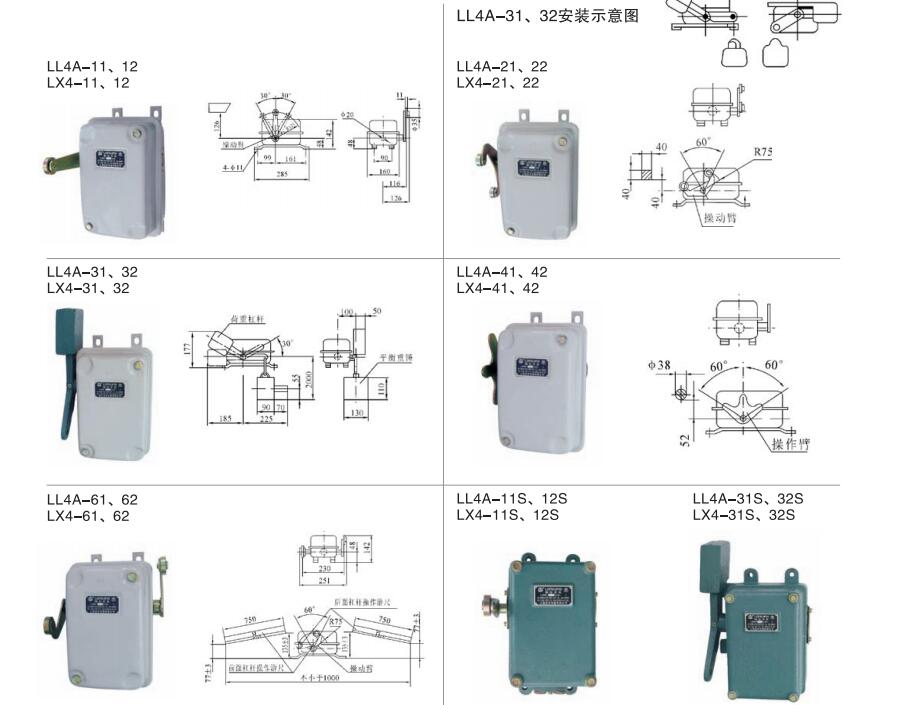 LX4系列限位开关安装示意图