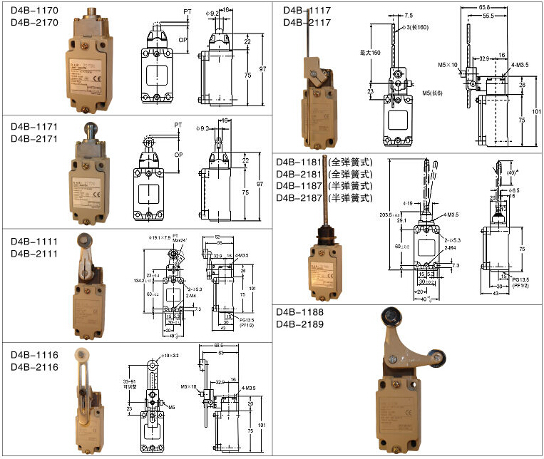 D4B系列行程开关外形尺寸图