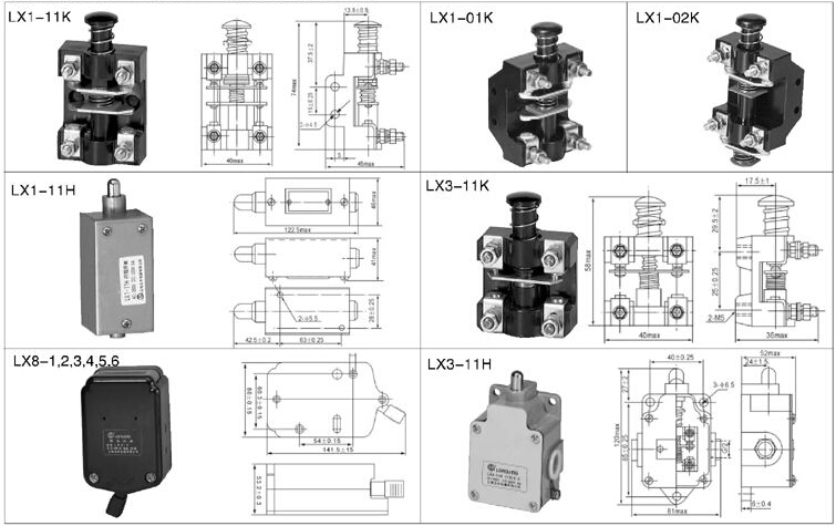 LX1系列行程开关外形及尺寸图