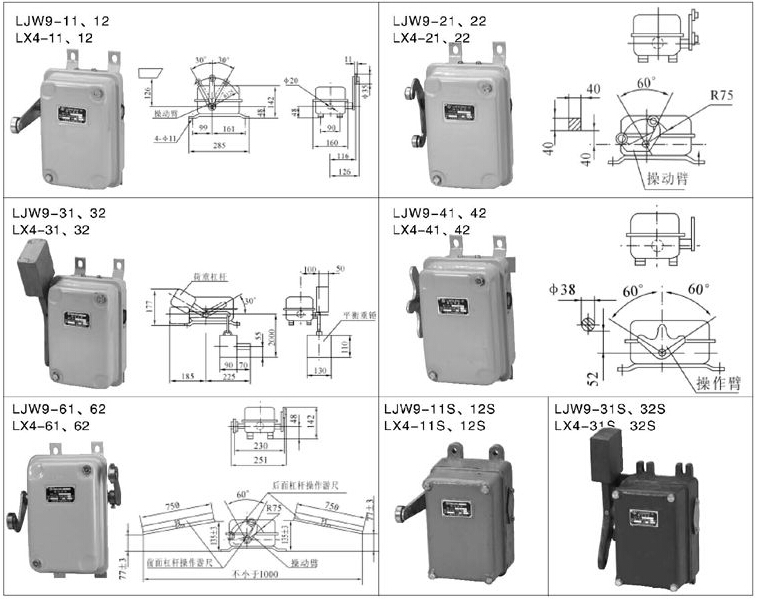 LX4系列行程开关外形尺寸图