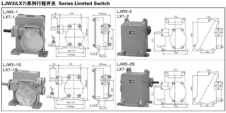 LX7系列行程开关外形尺寸图
