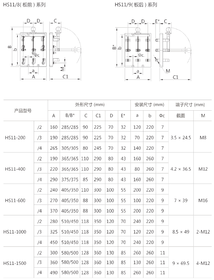 HD11系列刀开关外形与安装尺寸