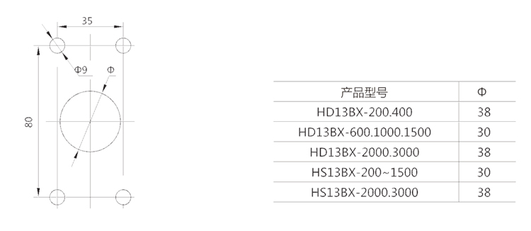 HS13系列刀开关外形与安装尺寸