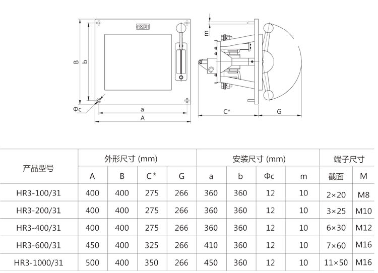 HR3系列熔断器式刀开关外形与安装尺寸