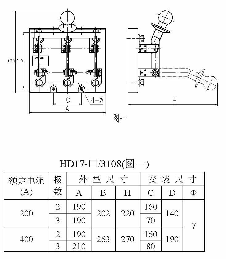 HD17系列刀形隔离器外形尺寸