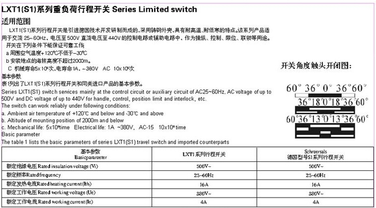 LXT1系列行程开关技术参数