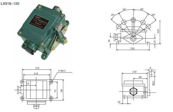 LX918系列船用限位开关外形尺寸图